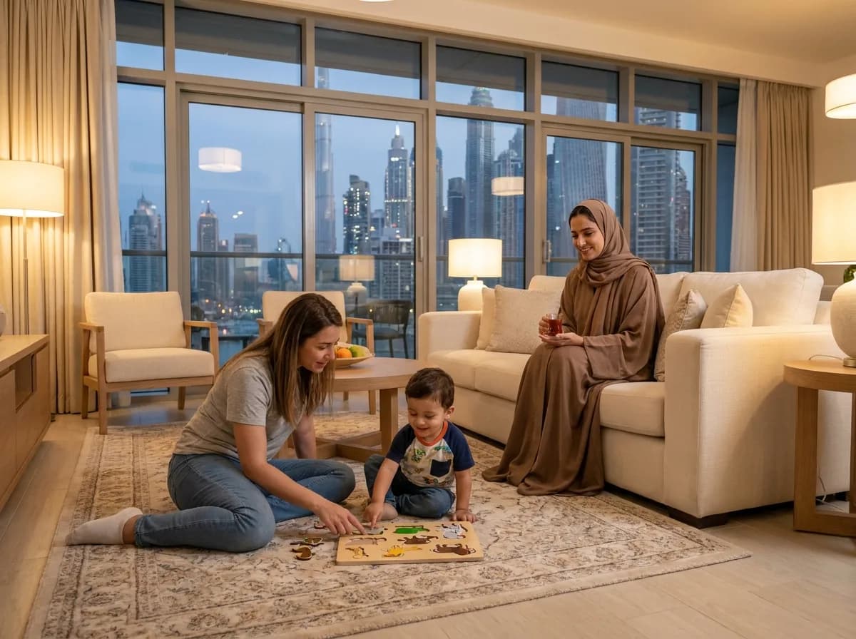 A happy family with their child in Dubai