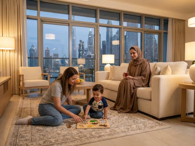 A family with their child receiving autism support in Dubai